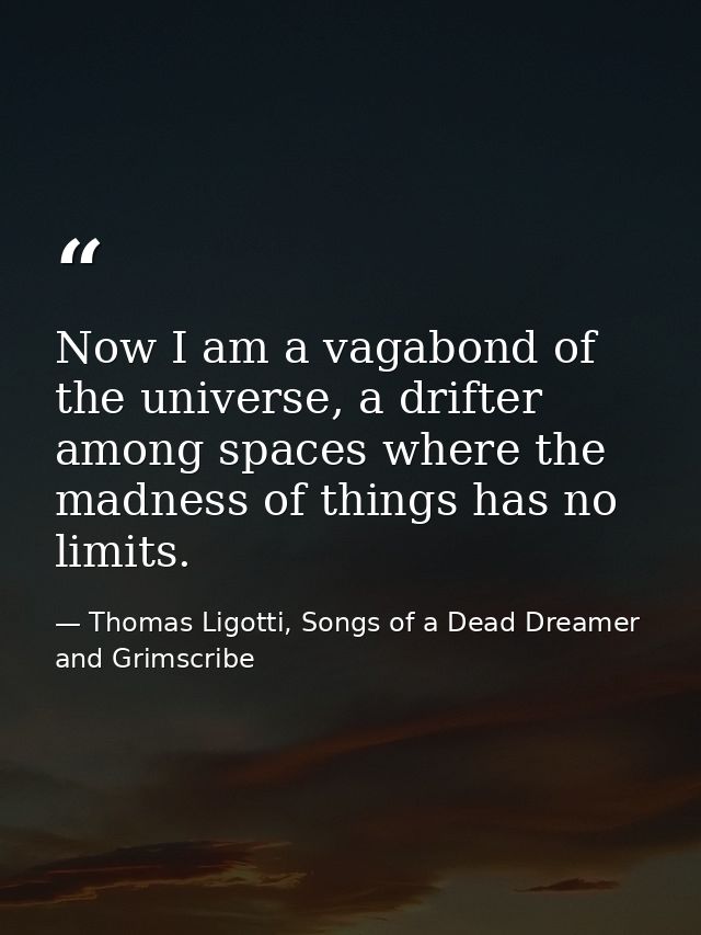 Now I am a vagabond of the universe, a drifter among spaces where the madness of things has no limits. — Thomas Ligotti, Songs of a Dead Dreamer and Grimscribe