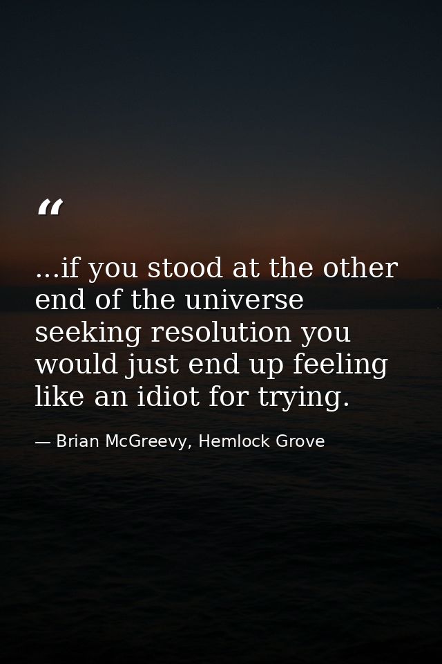 ...if you stood at the other end of the universe seeking resolution you would just end up feeling like an idiot for tryi — Brian McGreevy, Hemlock Grove