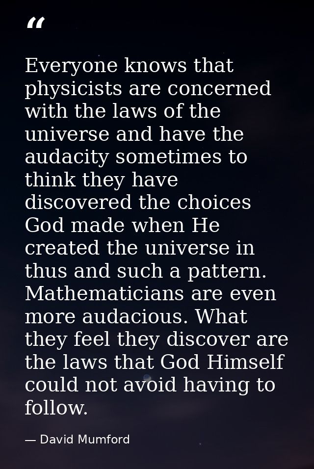 Everyone knows that physicists are concerned with the laws of the universe and have the audacity sometimes to think they — David Mumford