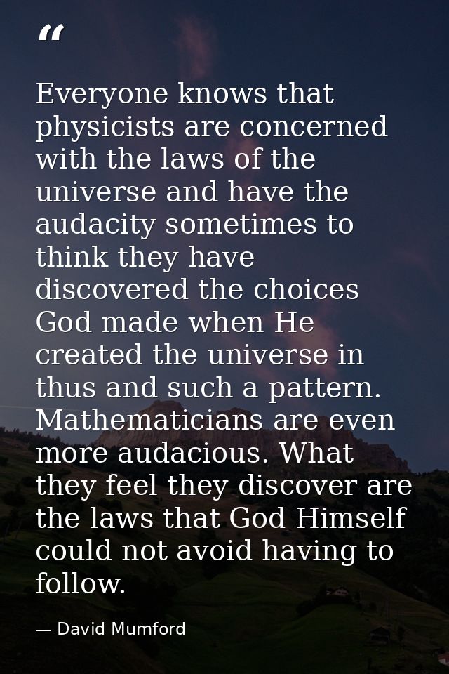 Everyone knows that physicists are concerned with the laws of the universe and have the audacity sometimes to think they — David Mumford
