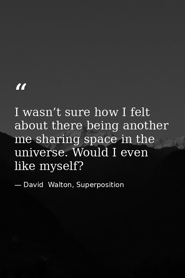 I wasn’t sure how I felt about there being another me sharing space in the universe. Would I even like myself? — David  Walton, Superposition