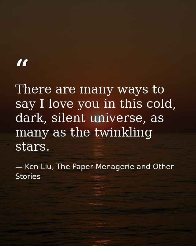 There are many ways to say I love you in this cold, dark, silent universe, as many as the twinkling stars. — Ken Liu, The Paper Menagerie and Other Stories