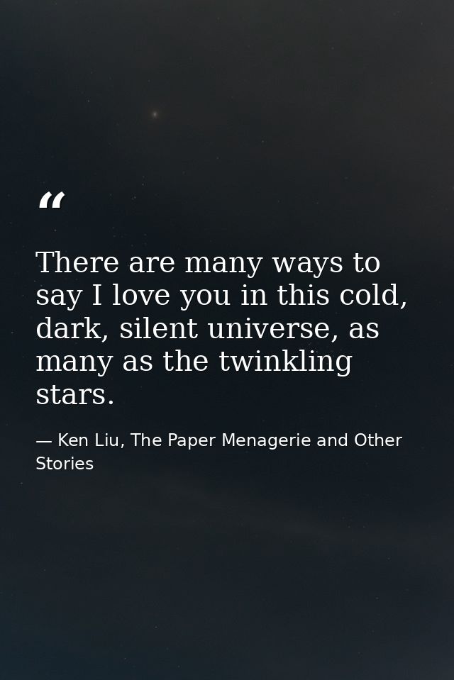 There are many ways to say I love you in this cold, dark, silent universe, as many as the twinkling stars. — Ken Liu, The Paper Menagerie and Other Stories
