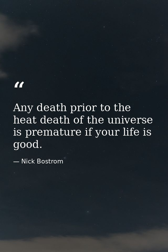 Any death prior to the heat death of the universe is premature if your life is good. — Nick Bostrom
