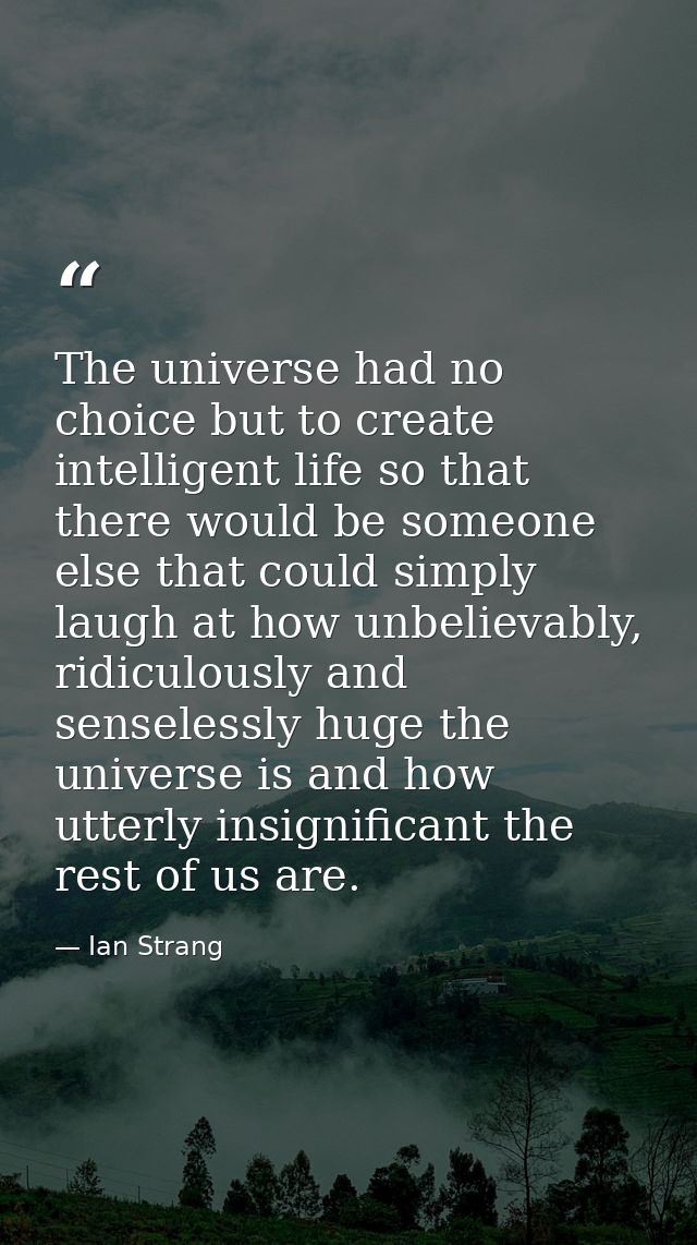 The universe had no choice but to create intelligent life so that there would be someone else that could simply laugh at — Ian Strang