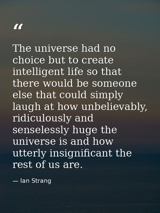The universe had no choice but to create intelligent life so that there would be someone else that could simply laugh at — Ian Strang