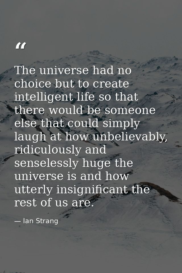 The universe had no choice but to create intelligent life so that there would be someone else that could simply laugh at — Ian Strang