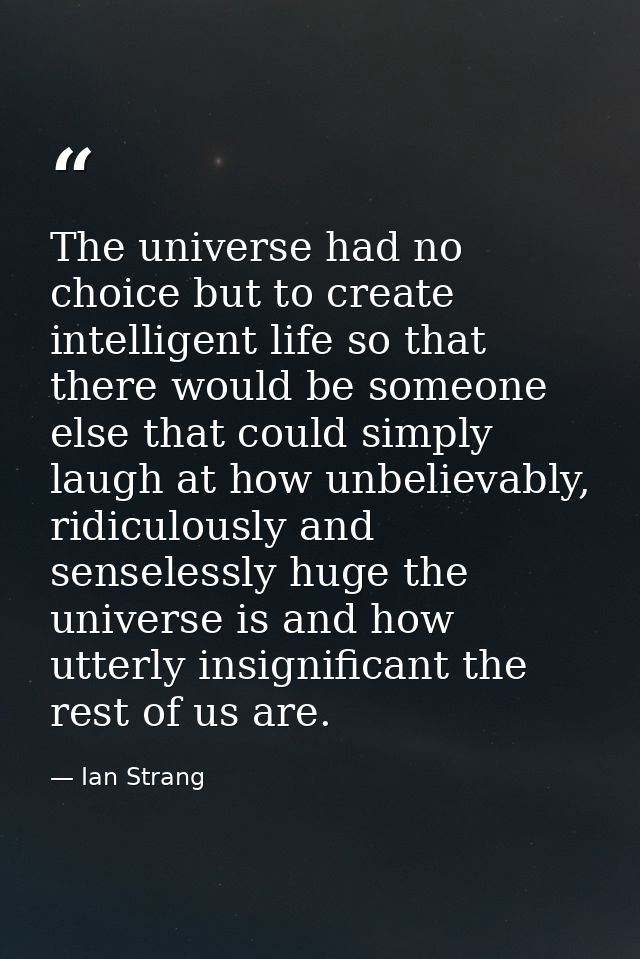 The universe had no choice but to create intelligent life so that there would be someone else that could simply laugh at — Ian Strang