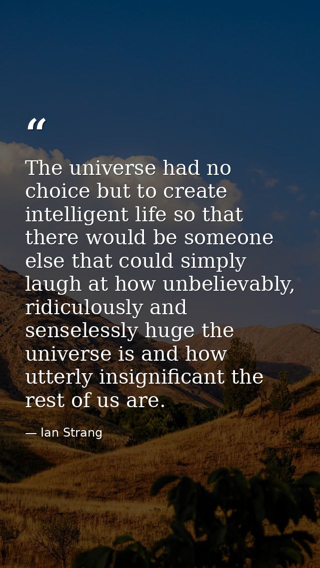 The universe had no choice but to create intelligent life so that there would be someone else that could simply laugh at — Ian Strang