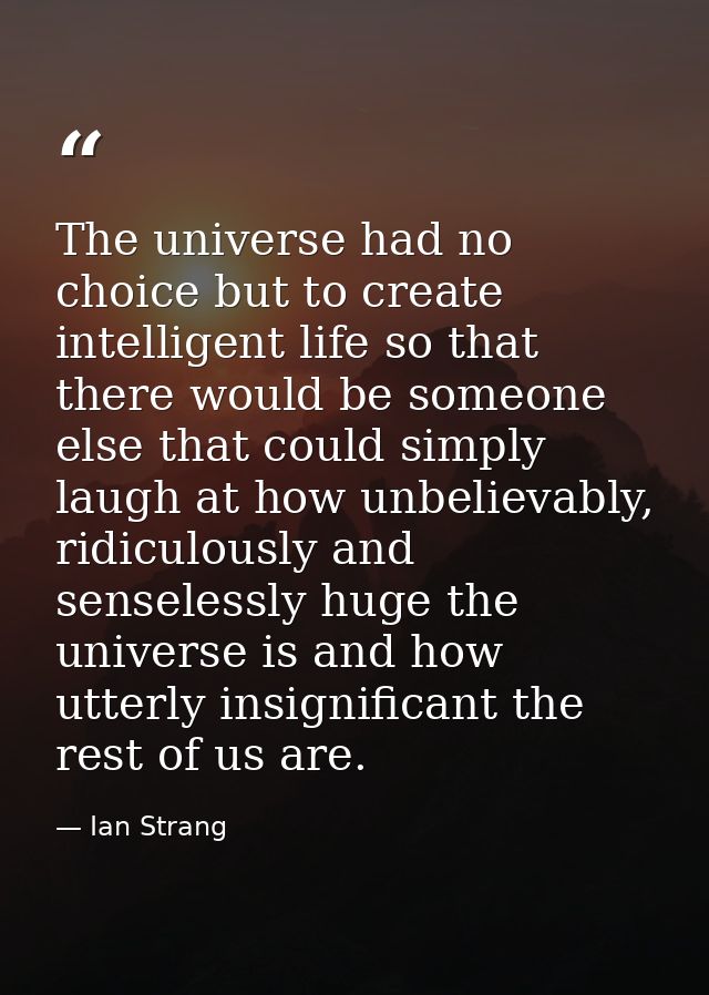 The universe had no choice but to create intelligent life so that there would be someone else that could simply laugh at — Ian Strang