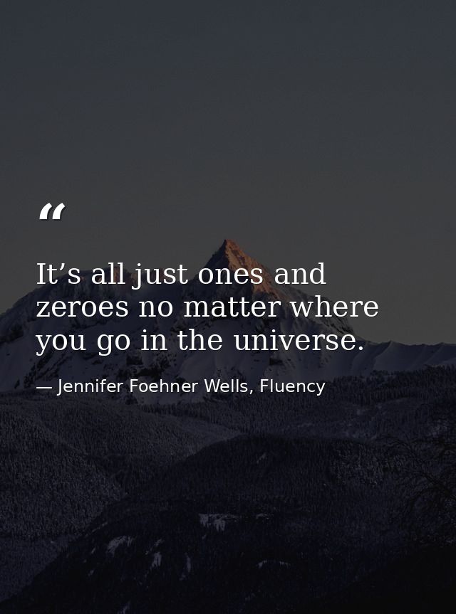 It’s all just ones and zeroes no matter where you go in the universe. — Jennifer Foehner Wells, Fluency