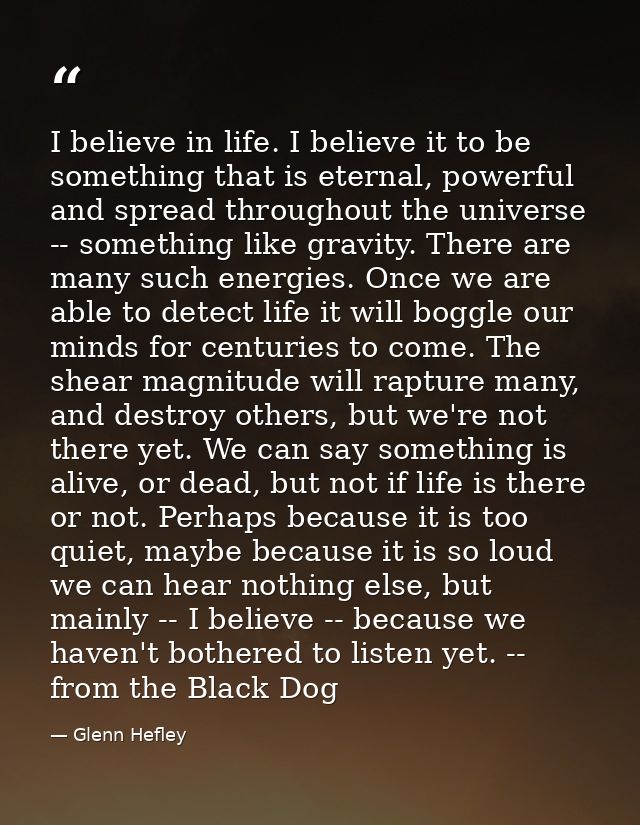 I believe in life. I believe it to be something that is eternal, powerful and spread throughout the universe -- somethin — Glenn Hefley