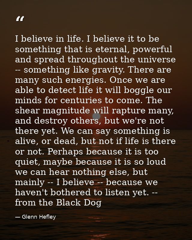 I believe in life. I believe it to be something that is eternal, powerful and spread throughout the universe -- somethin — Glenn Hefley