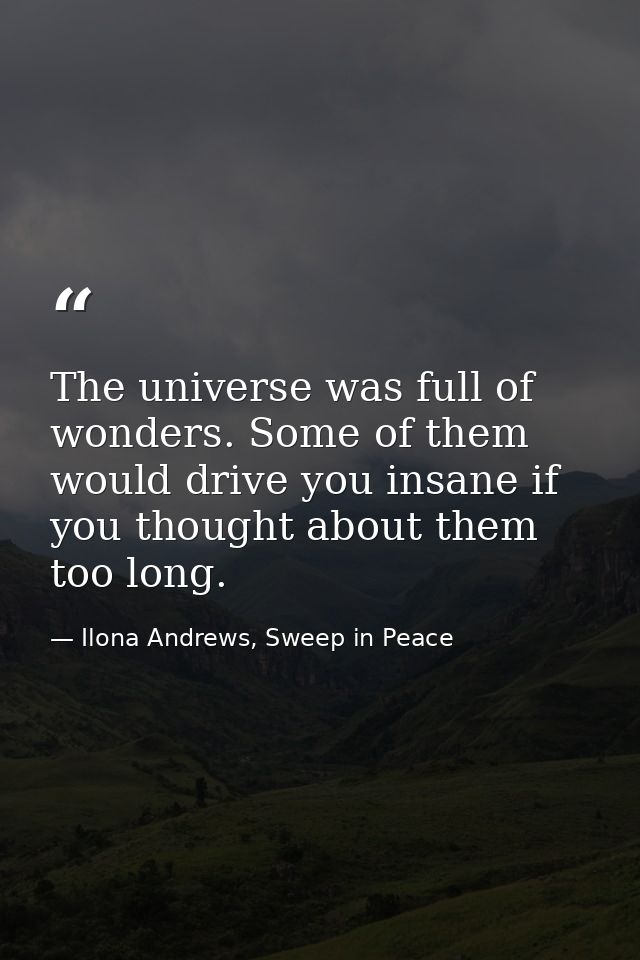 The universe was full of wonders. Some of them would drive you insane if you thought about them too long. — Ilona Andrews, Sweep in Peace