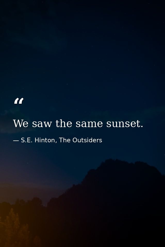 We saw the same sunset. — S.E. Hinton, The Outsiders