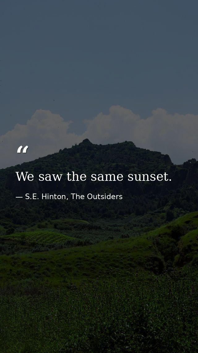 We saw the same sunset. — S.E. Hinton, The Outsiders
