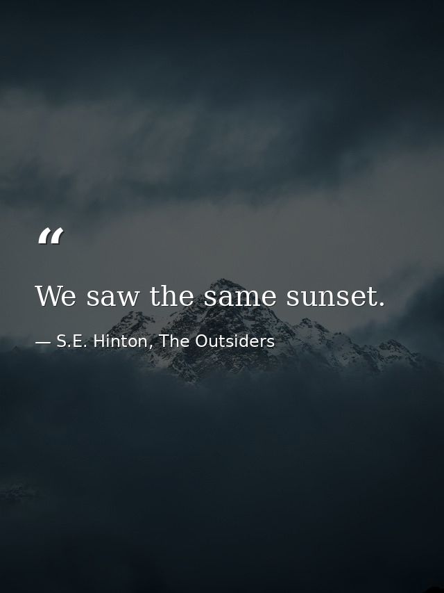 We saw the same sunset. — S.E. Hinton, The Outsiders