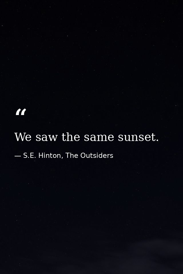 We saw the same sunset. — S.E. Hinton, The Outsiders