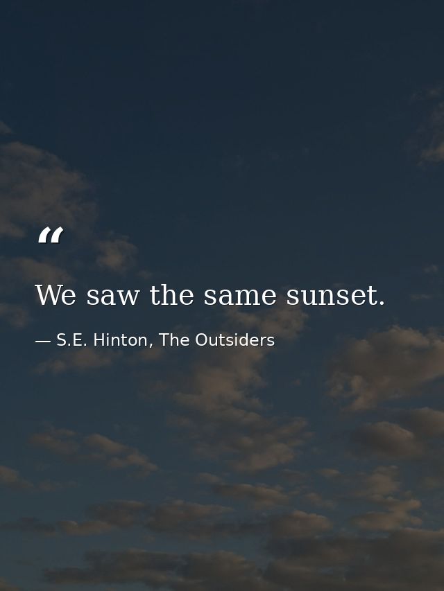 We saw the same sunset. — S.E. Hinton, The Outsiders