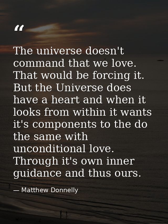 The universe doesn't command that we love. That would be forcing it. But the Universe does have a heart and when it look — Matthew Donnelly