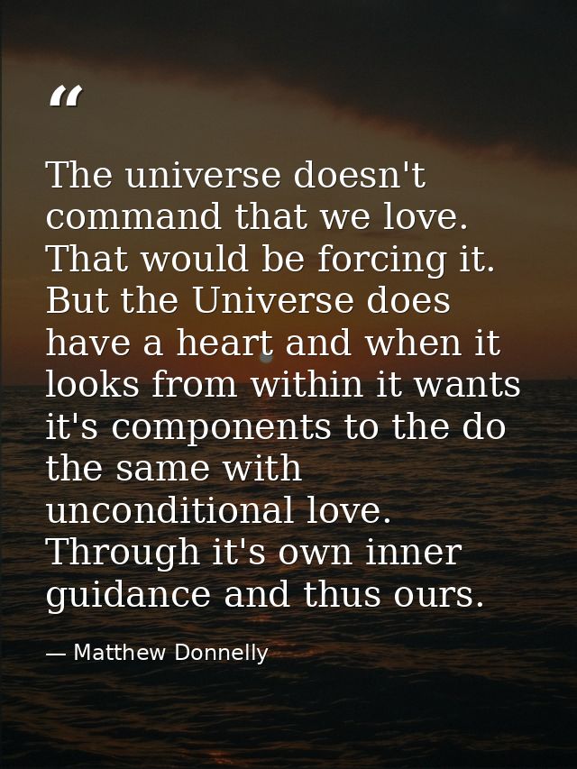 The universe doesn't command that we love. That would be forcing it. But the Universe does have a heart and when it look — Matthew Donnelly