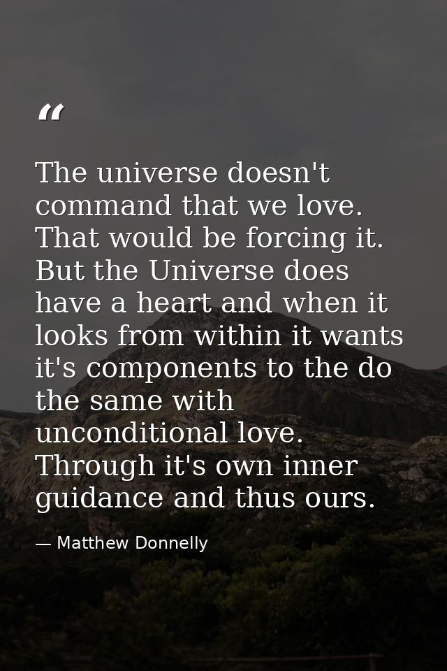 The universe doesn't command that we love. That would be forcing it. But the Universe does have a heart and when it look — Matthew Donnelly