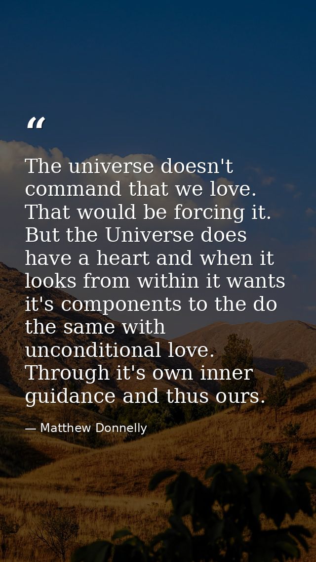 The universe doesn't command that we love. That would be forcing it. But the Universe does have a heart and when it look — Matthew Donnelly