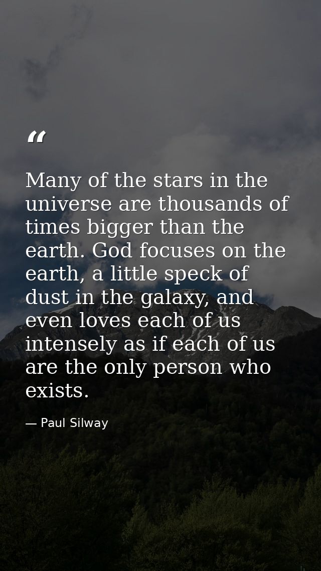 Many of the stars in the universe are thousands of times bigger than the earth. God focuses on the earth, a little speck — Paul Silway