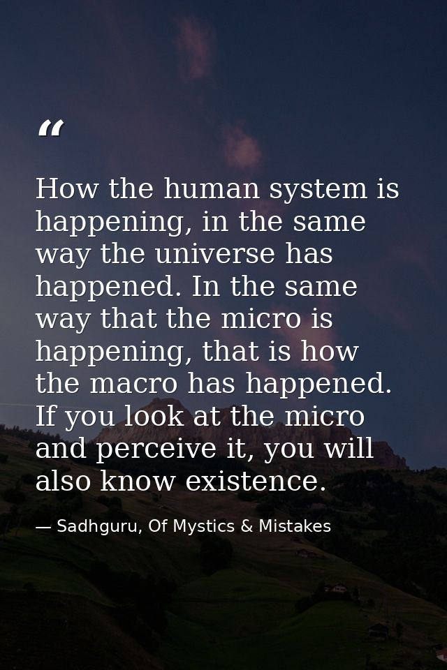 How the human system is happening, in the same way the universe has happened. In the same way that the micro is happenin — Sadhguru, Of Mystics & Mistakes
