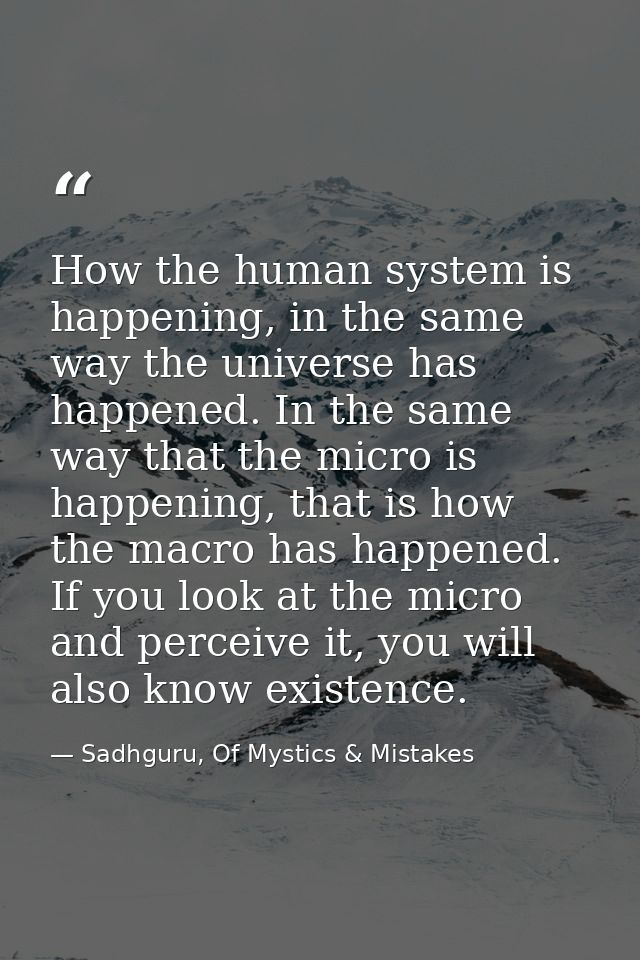 How the human system is happening, in the same way the universe has happened. In the same way that the micro is happenin — Sadhguru, Of Mystics & Mistakes