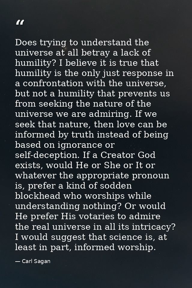 Does trying to understand the universe at all betray a lack of humility? I believe it is true that humility is the only  — Carl Sagan