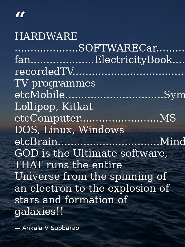 HARDWARE ....................SOFTWARECar...................................PetrolTube-light, fan....................Elec — Ankala V Subbarao