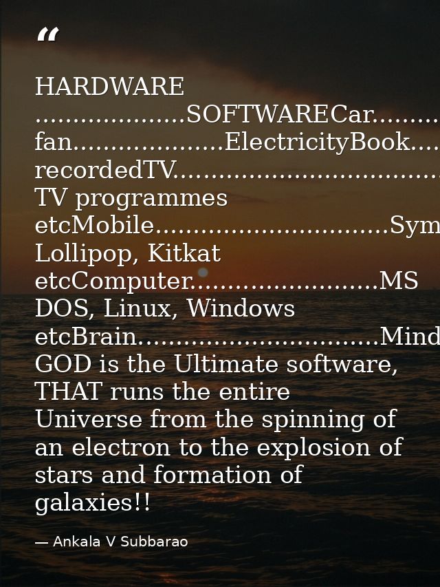 HARDWARE ....................SOFTWARECar...................................PetrolTube-light, fan....................Elec — Ankala V Subbarao