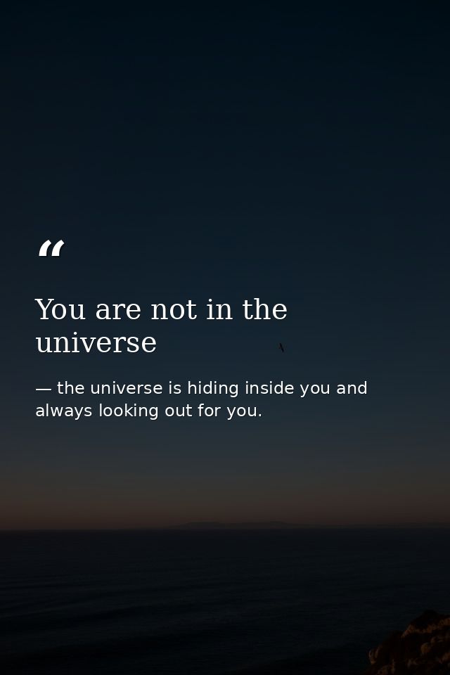 You are not in the universe — the universe is hiding inside you and always looking out for you.