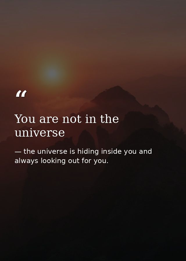You are not in the universe — the universe is hiding inside you and always looking out for you.