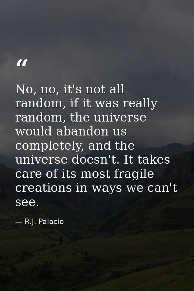 No, no, it's not all random, if it was really random, the universe would abandon us completely, and the universe doesn't — R.J. Palacio