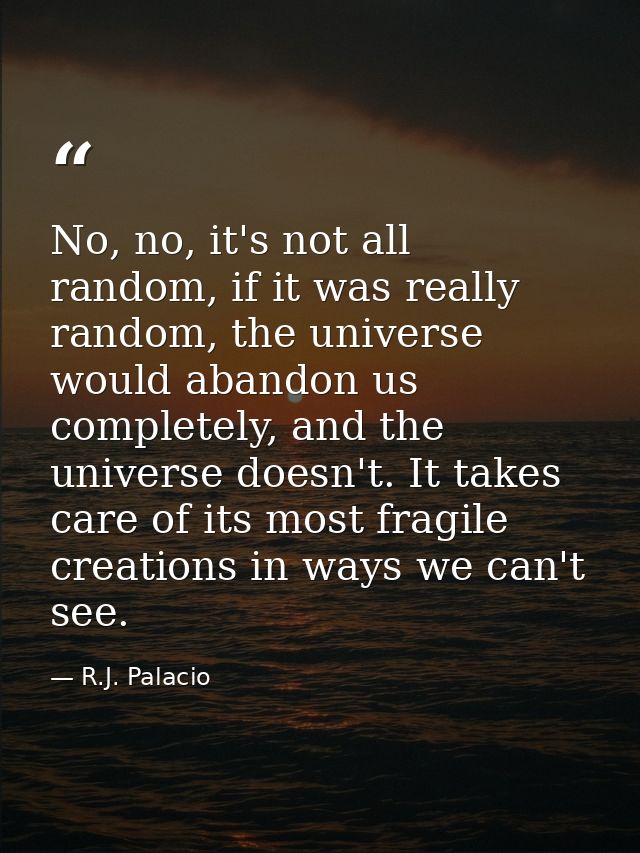 No, no, it's not all random, if it was really random, the universe would abandon us completely, and the universe doesn't — R.J. Palacio
