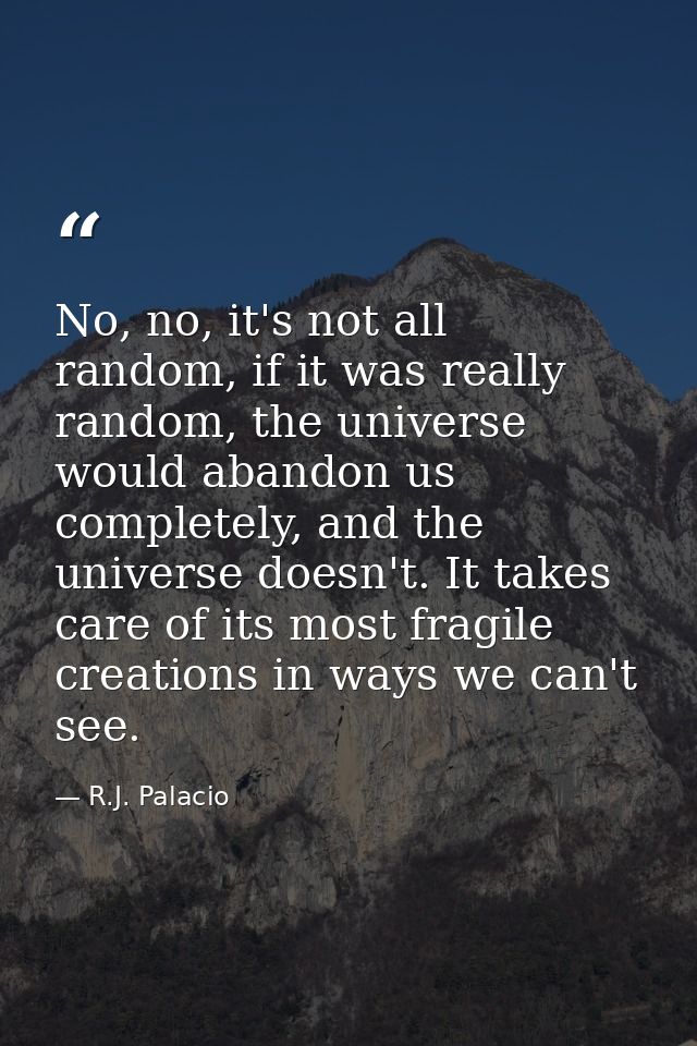 No, no, it's not all random, if it was really random, the universe would abandon us completely, and the universe doesn't — R.J. Palacio