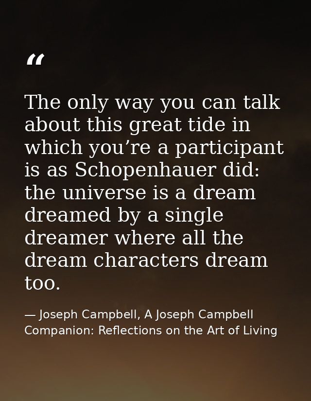 The only way you can talk about this great tide in which you’re a participant is as Schopenhauer did: the universe is a  — Joseph Campbell, A Joseph Campbell Companion: Reflections on the Art of Living