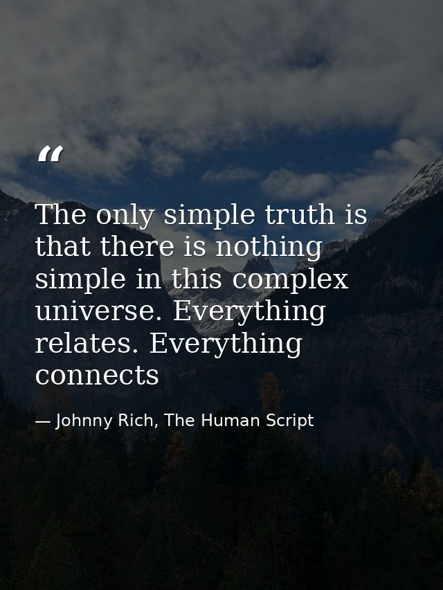 The only simple truth is that there is nothing simple in this complex universe. Everything relates. Everything connects — Johnny Rich, The Human Script