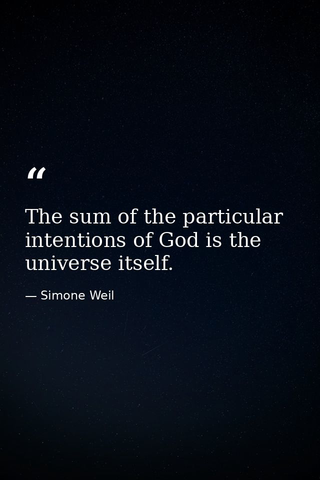 The sum of the particular intentions of God is the universe itself. — Simone Weil