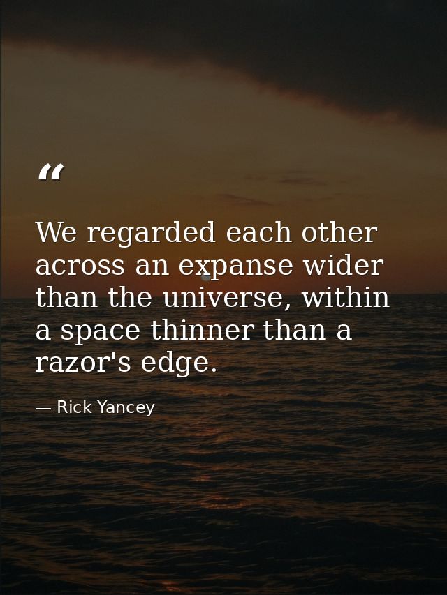 We regarded each other across an expanse wider than the universe, within a space thinner than a razor's edge. — Rick Yancey
