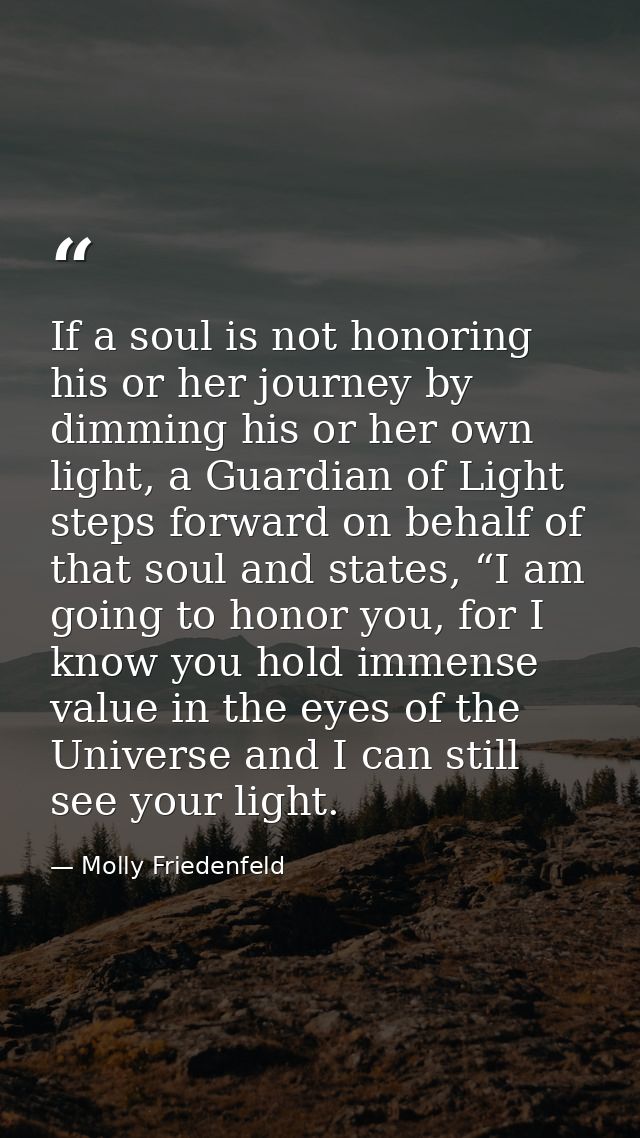 If a soul is not honoring his or her journey by dimming his or her own light, a Guardian of Light steps forward on behal — Molly Friedenfeld