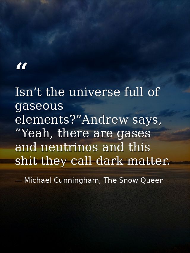Isn’t the universe full of gaseous elements?”Andrew says, “Yeah, there are gases and neutrinos and this shit they call d — Michael Cunningham, The Snow Queen