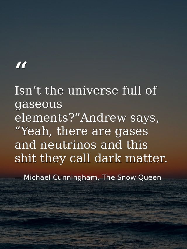 Isn’t the universe full of gaseous elements?”Andrew says, “Yeah, there are gases and neutrinos and this shit they call d — Michael Cunningham, The Snow Queen