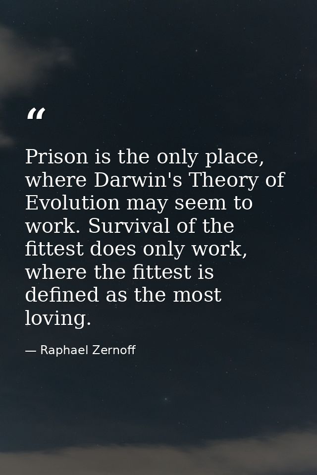 Prison is the only place, where Darwin's Theory of Evolution may seem to work. Survival of the fittest does only work, w — Raphael Zernoff