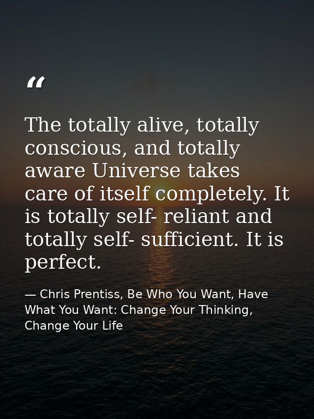 The totally alive, totally conscious, and totally aware Universe takes care of itself completely. It is totally self- re — Chris Prentiss, Be Who You Want, Have What You Want: Change Your Thinking, Change Your Life