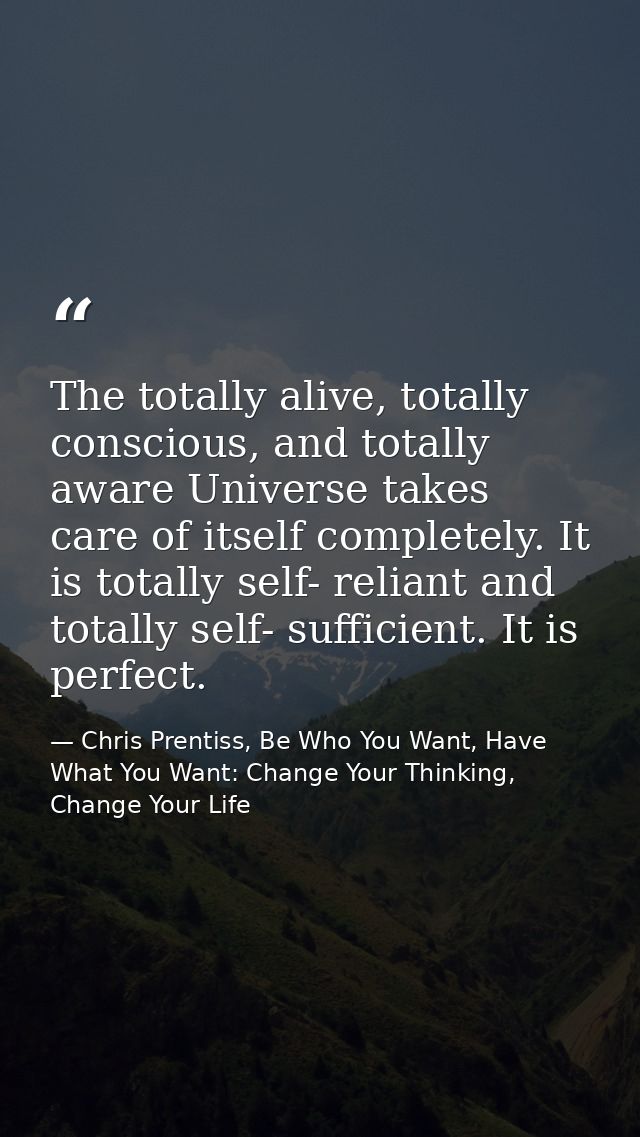 The totally alive, totally conscious, and totally aware Universe takes care of itself completely. It is totally self- re — Chris Prentiss, Be Who You Want, Have What You Want: Change Your Thinking, Change Your Life