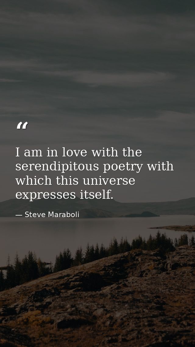 I am in love with the serendipitous poetry with which this universe expresses itself. — Steve Maraboli