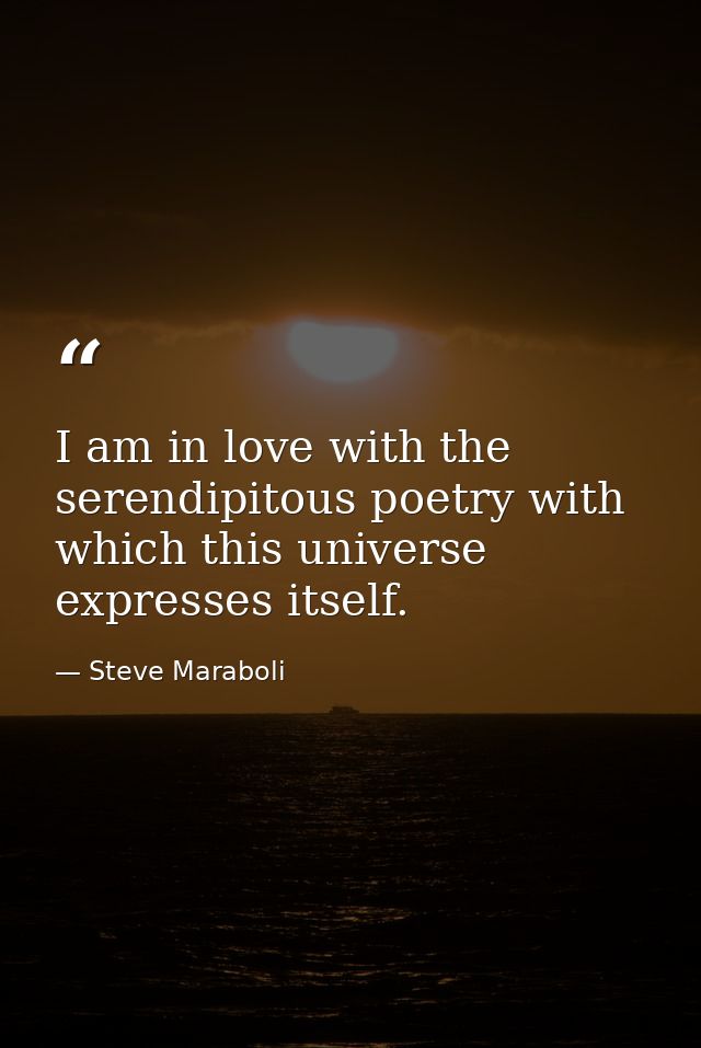 I am in love with the serendipitous poetry with which this universe expresses itself. — Steve Maraboli